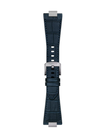 Front view of Tissot Official Dark Blue PRX 40mm Leather Strap
