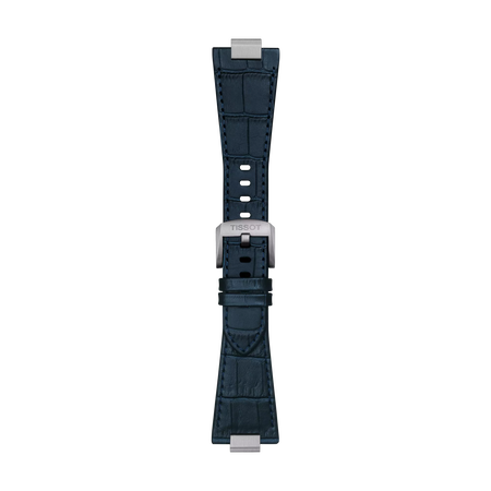 มุมมองด้านหน้าของ Tissot Official Dark Blue PRX 40mm Leather Strap With Steel Endpiece