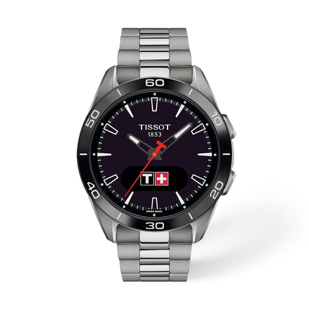 Front view of the watch Tissot T-Touch Connect Sport 43.75mm with shadow