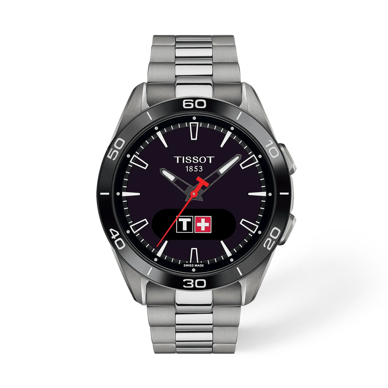 Front view of the watch Tissot T-Touch Connect Sport 43.75mm with shadow