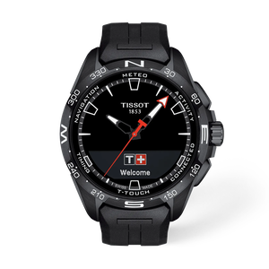 Front view of the watch Tissot T-Touch Connect Solar 47.5mm with shadow