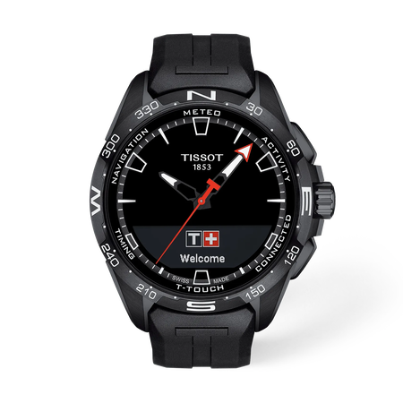 Vue de face de la montre Tissot T-Touch Connect Solar 47.5mm avec ombre