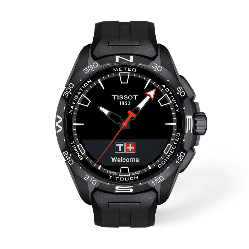 Front view of the watch Tissot T-Touch Connect Solar 47.5mm with shadow