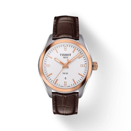 Vue de face de la montre Tissot PR 100 Lady avec ombre