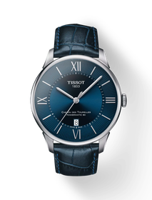 มุมมองด้านหน้าของนาฬิกา Tissot Chemin des Tourelles Powermatic 80 พร้อมเงา
