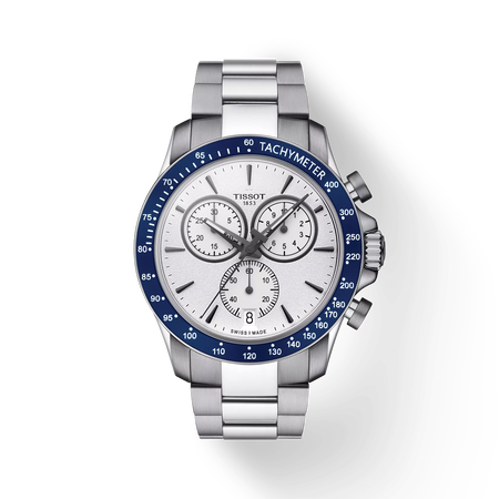 Front view of the watch Tissot V8 Quartz Chronograph with shadow