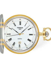 Front view of the watch Tissot Savonnette 48.5mm with shadow