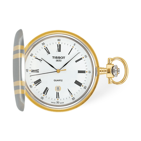 Front view of the watch Tissot Savonnette 48.5mm with shadow