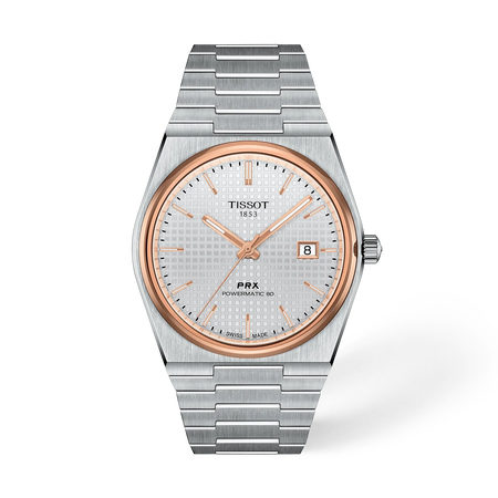 Vista frontal del reloj Tissot PRX 40mm con sombra