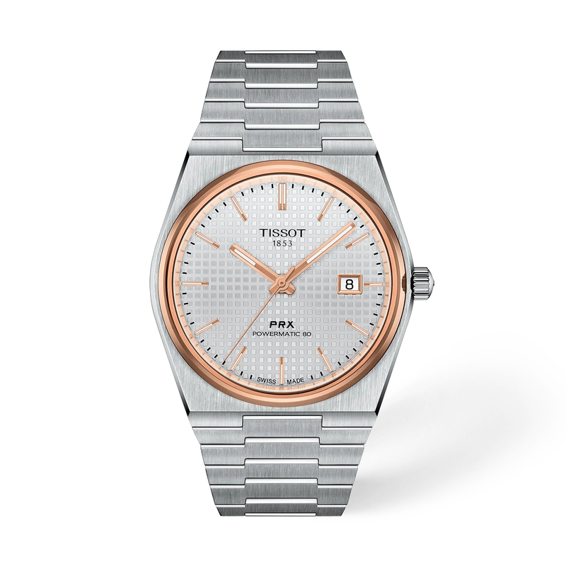 Vista frontal del reloj Tissot PRX 40mm con sombra