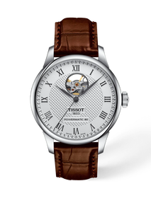 Front view of the watch Tissot Le Locle Open Heart 39.3mm with shadow