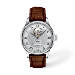 Front view of the watch Tissot Le Locle Open Heart 39.3mm with shadow