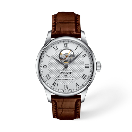 Front view of the watch Tissot Le Locle Open Heart 39.3mm with shadow