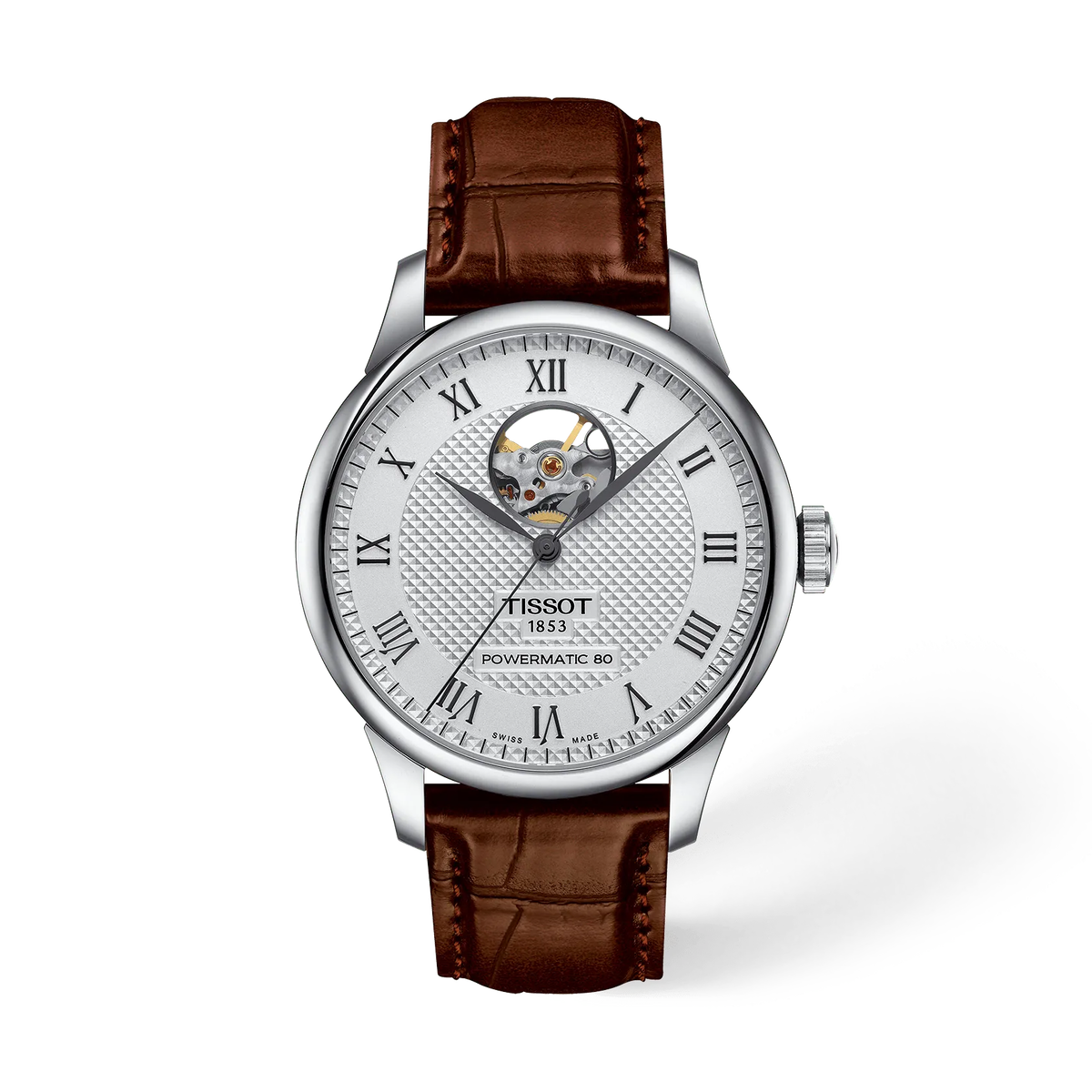 Мужские часы Tissot Le Locle Open Heart 39.3 мм, цвет: Серебряный / Коричневый