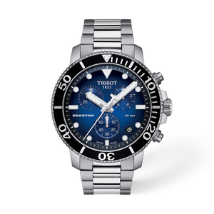 Front view of the watch Tissot Seastar 1000 45.5mm with shadow