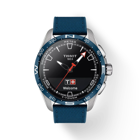 Front view of the watch Tissot T-Touch Connect Solar 47.5mm with shadow