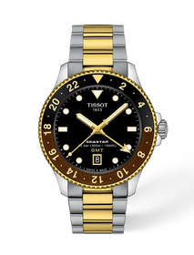 Front view of the watch Tissot Seastar 1000 GMT 40mm with shadow