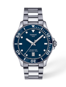 Front view of the watch Tissot Seastar 1000 40mm with shadow