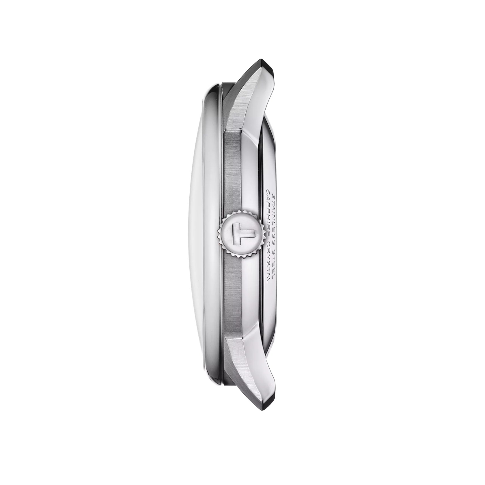 Profile view of the watch case Tissot Chemin des Tourelles Powermatic 80 39 mm