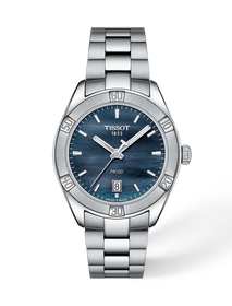 Front view of the watch Tissot PR 100 Sport Chic 36mm with shadow