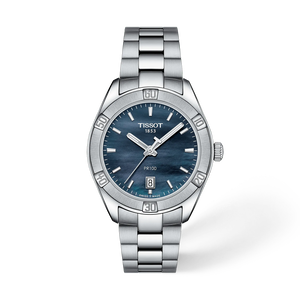 Vue de face de la montre Tissot PR 100 Sport Chic 36mm avec ombre