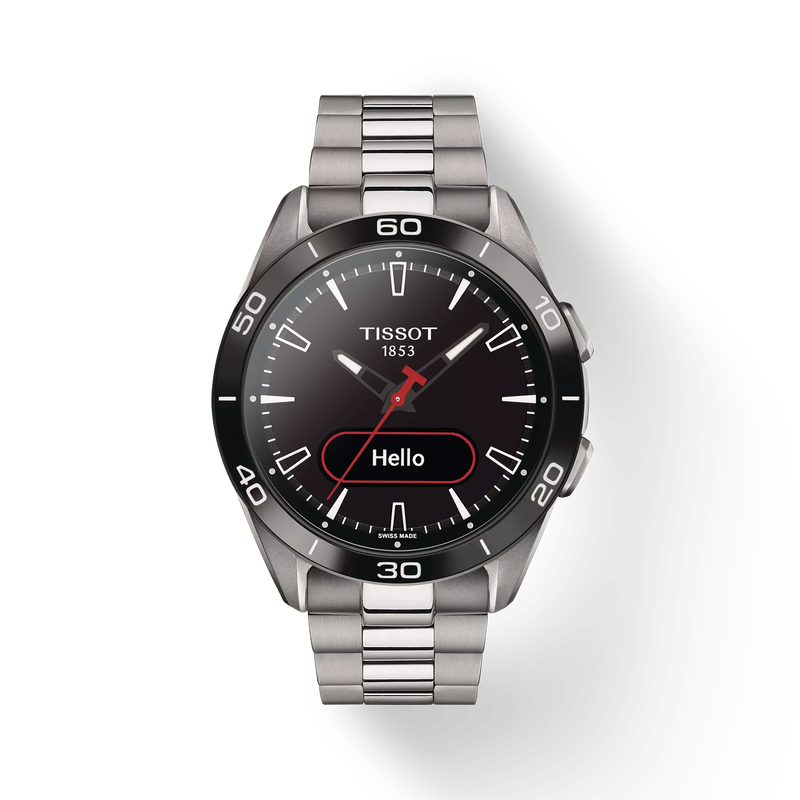Front view of the watch Tissot T-Touch Connect Sport 43.75mm with shadow