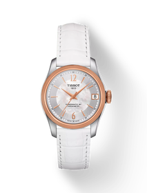 Front view of the watch Tissot Ballade Powermatic 80 COSC Lady with shadow