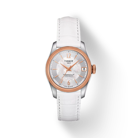 Front view of the watch Tissot Ballade Powermatic 80 COSC Lady with shadow