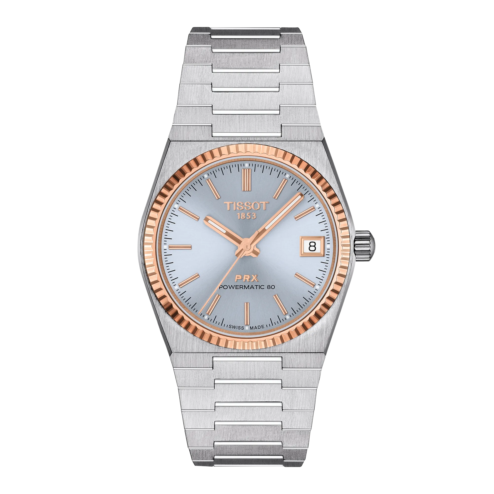 Front view of the watch Tissot PRX Gold 35mm