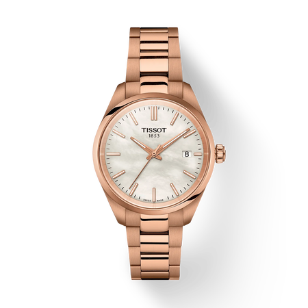 Front view of the watch Tissot PR 100 34mm with shadow