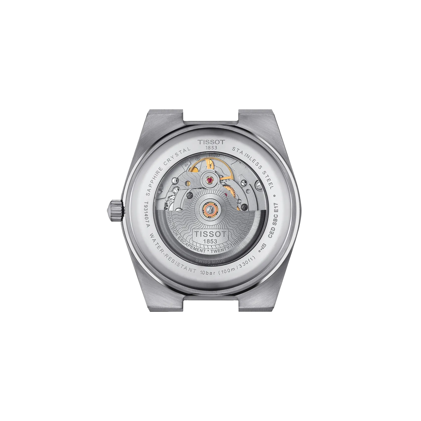 Back view of the watch case Tissot PRX Gold 40mm