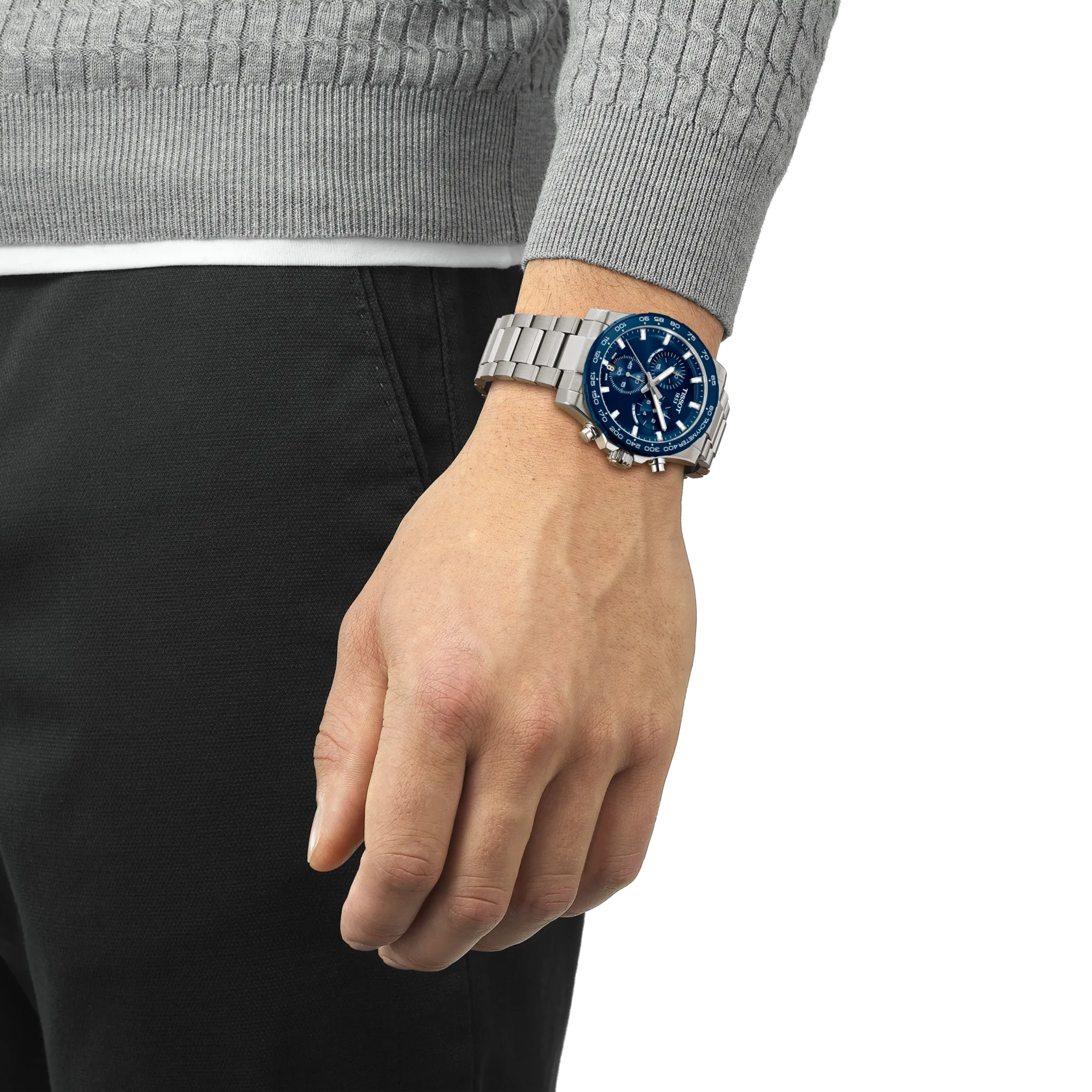 Simulation of the watch Tissot Supersport Chrono 42mm on a wrist