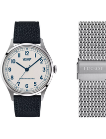 Front view of the watch TISSOT HERITAGE 1938 39mm with additional bracelet
