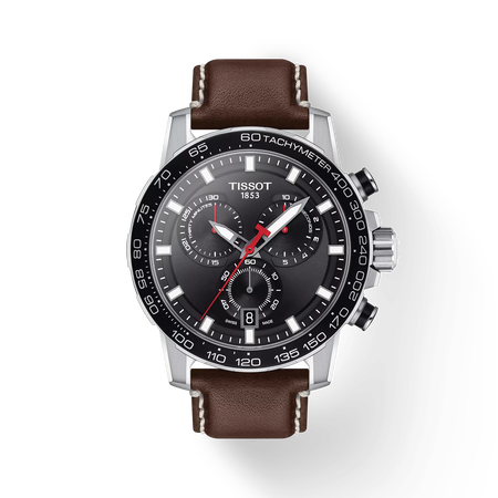 Front view of the watch Tissot Supersport Chrono with shadow