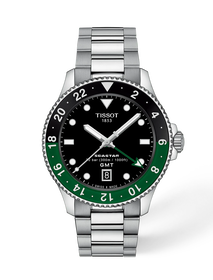 Front view of the watch Tissot Seastar 1000 GMT 40mm with shadow