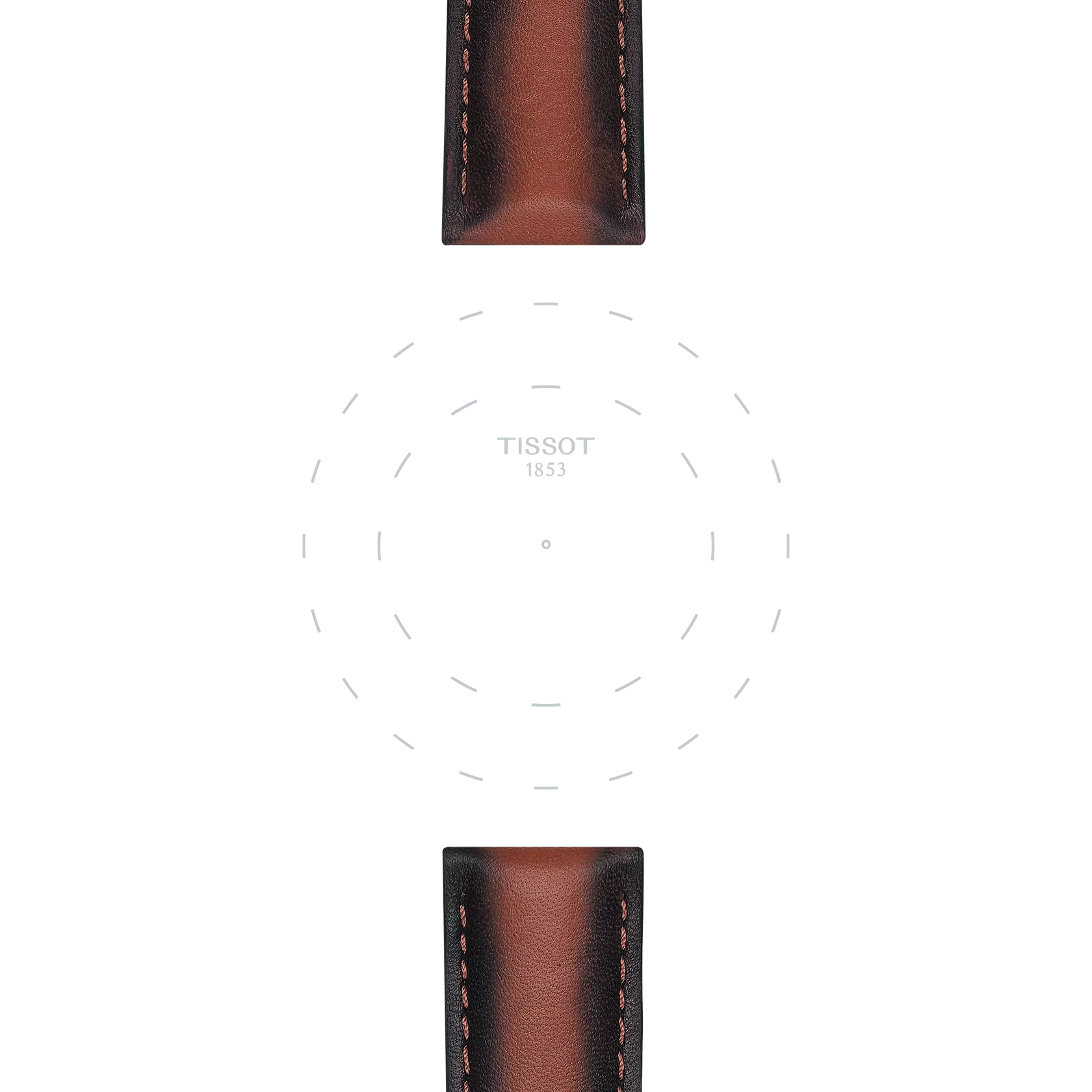 Focus on the lugs of Tissot kahverengi deri kayış boynuz aralığı 20 mm 