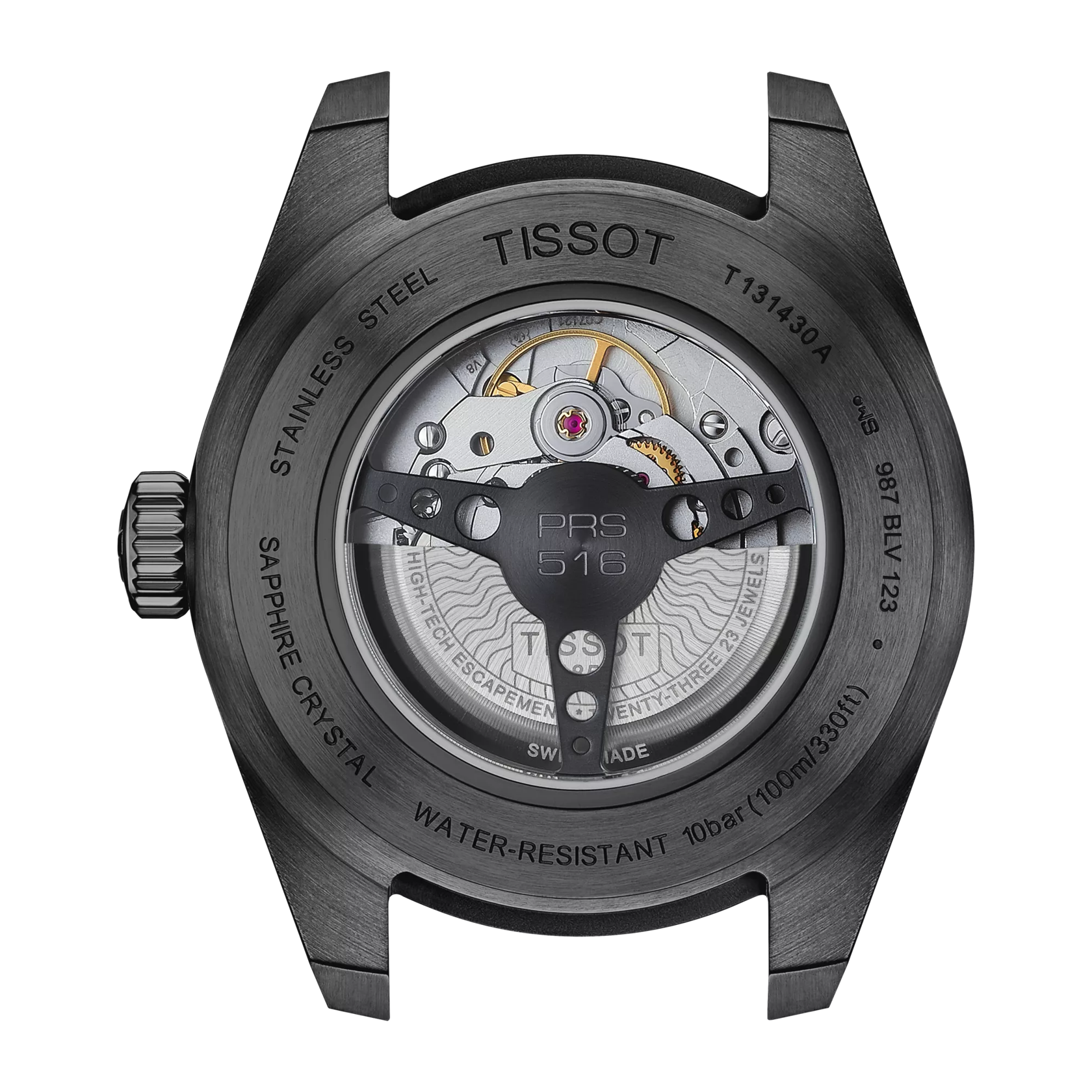 Back view of the watch case Tissot PRS 516 Powermatic 80