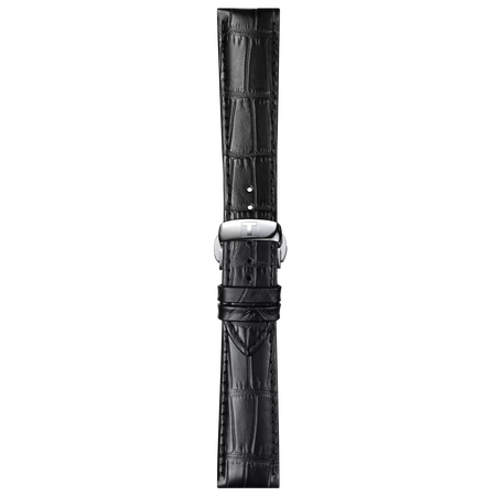 Front view of Tissot Official Black Leather Strap Lugs 21 mm