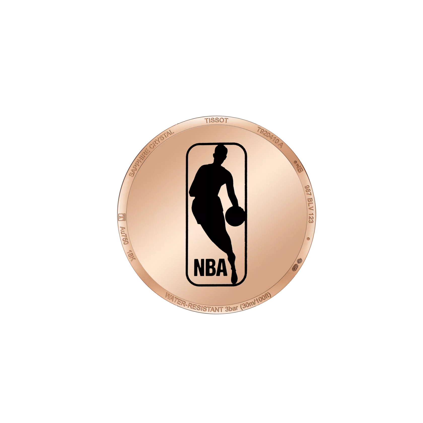 Back view of the watch case Tissot Vintage Quartz NBA Special Edition 18K Gold