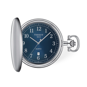Front view of the watch Tissot Savonnette 48.5mm with shadow