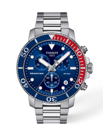 Front view of the watch Tissot Seastar 1000 45.5mm with shadow