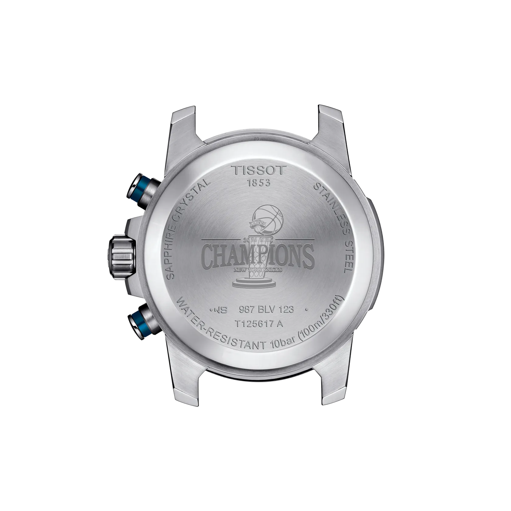 Back view of the watch case Tissot Supersport New York Knicks NBA 2026 Championship Special Edition