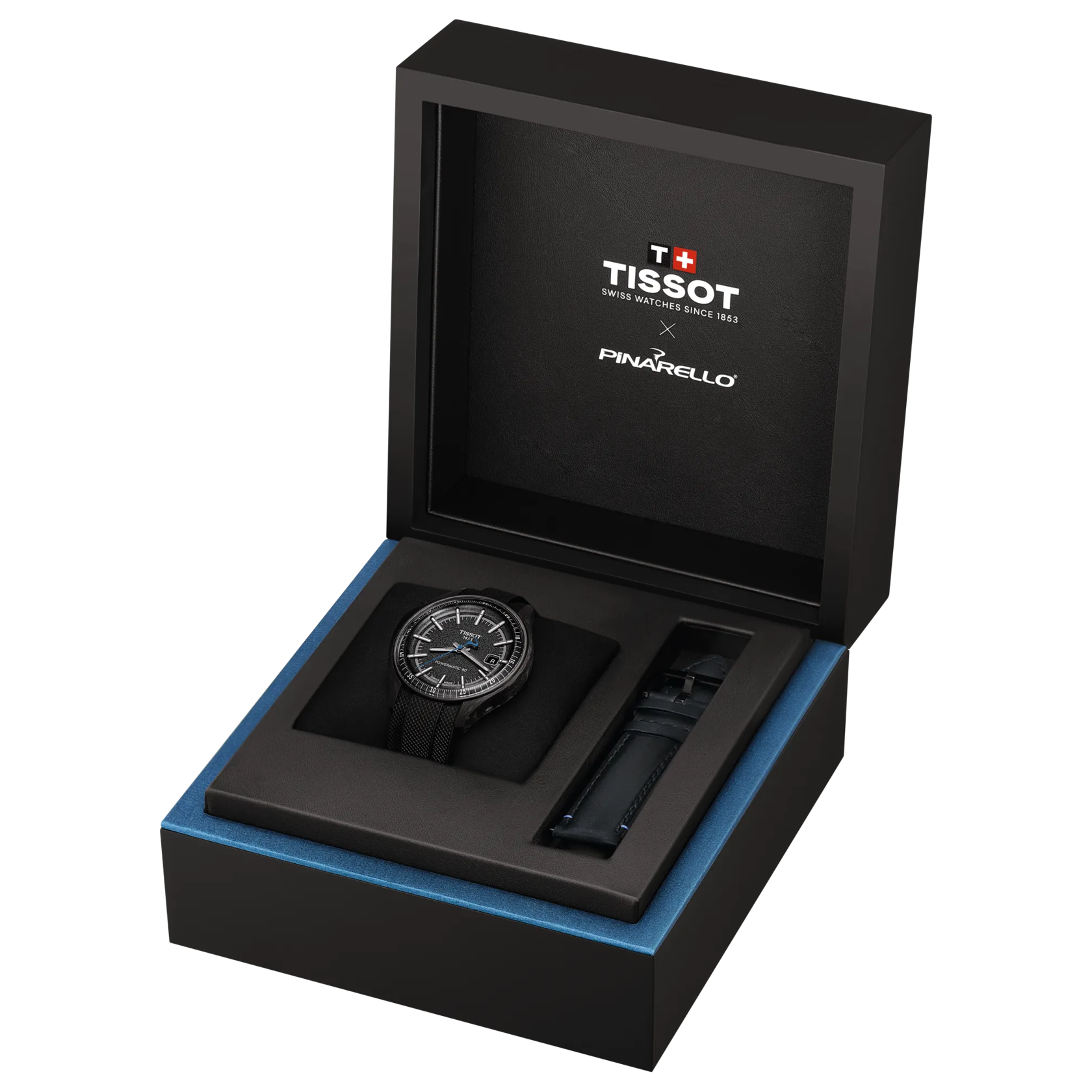 Front view of the watch Tissot Pinarello 43mm with opened