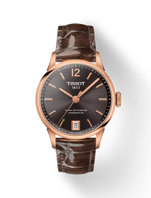 Front view of the watch Tissot Chemin des Tourelles Powermatic 80 Lady with shadow