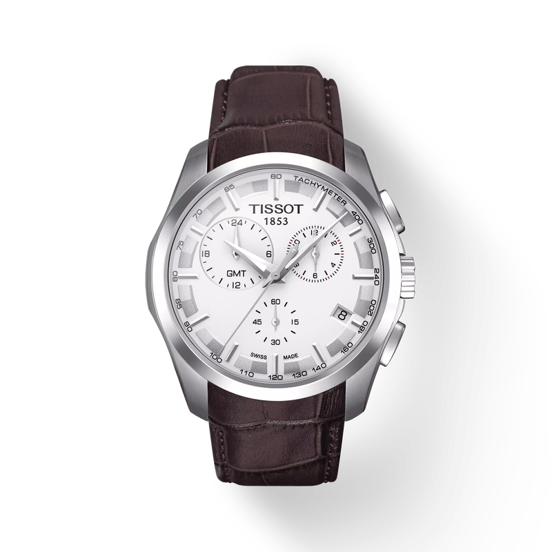 Front view of the watch Tissot Couturier GMT with shadow