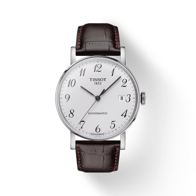 Front view of the watch Tissot Everytime Swissmatic with shadow