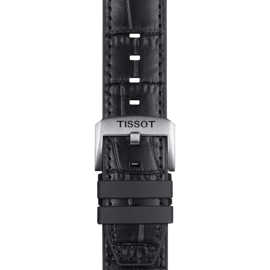 Bracelet officiel Tissot cuir noir et parties synthétique entre-cornes 22 mm