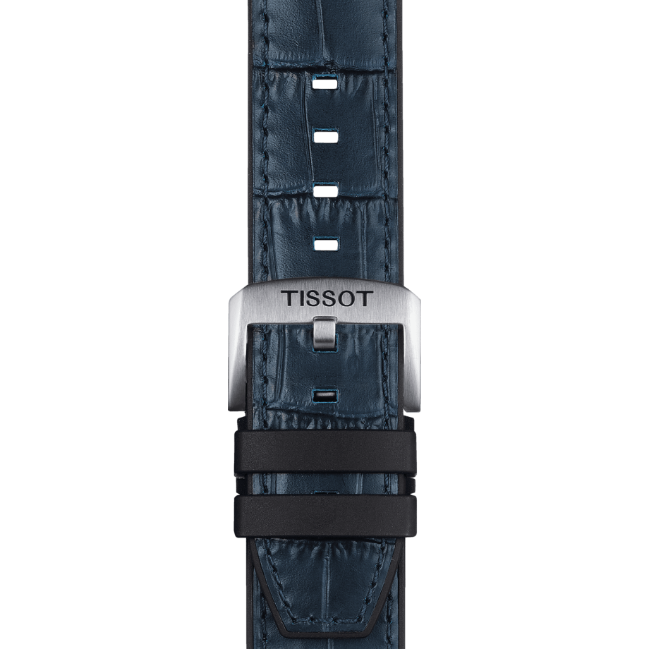 Bracelet officiel Tissot cuir bleu et parties caoutchouc entre-cornes 22 mm