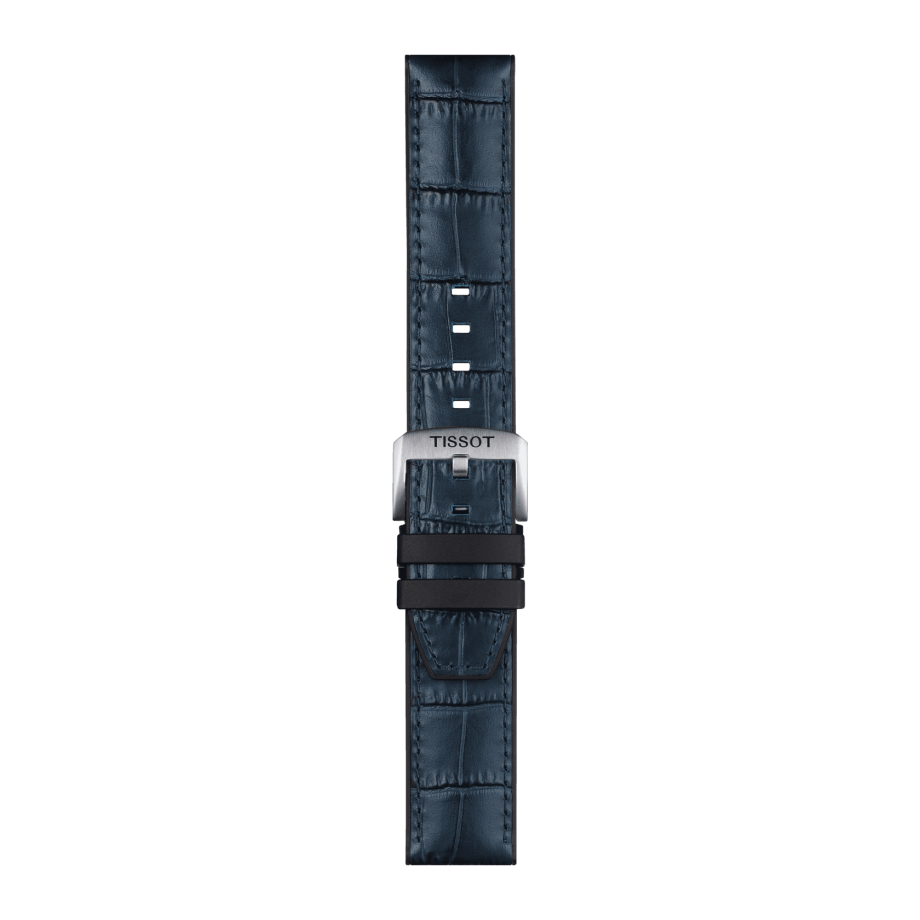 Bracelet officiel Tissot cuir bleu et parties synthétique entre-cornes 22 mm - Voir 2