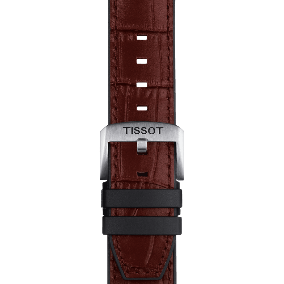 Bracelet officiel Tissot cuir brun et parties caoutchouc entre-cornes 22 mm